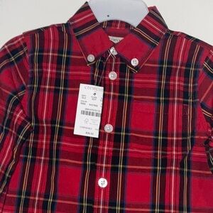 J.Crew Crewcuts Toddler Red Tartan Plaid Stretch Shirt size 18-24 Months. NWT